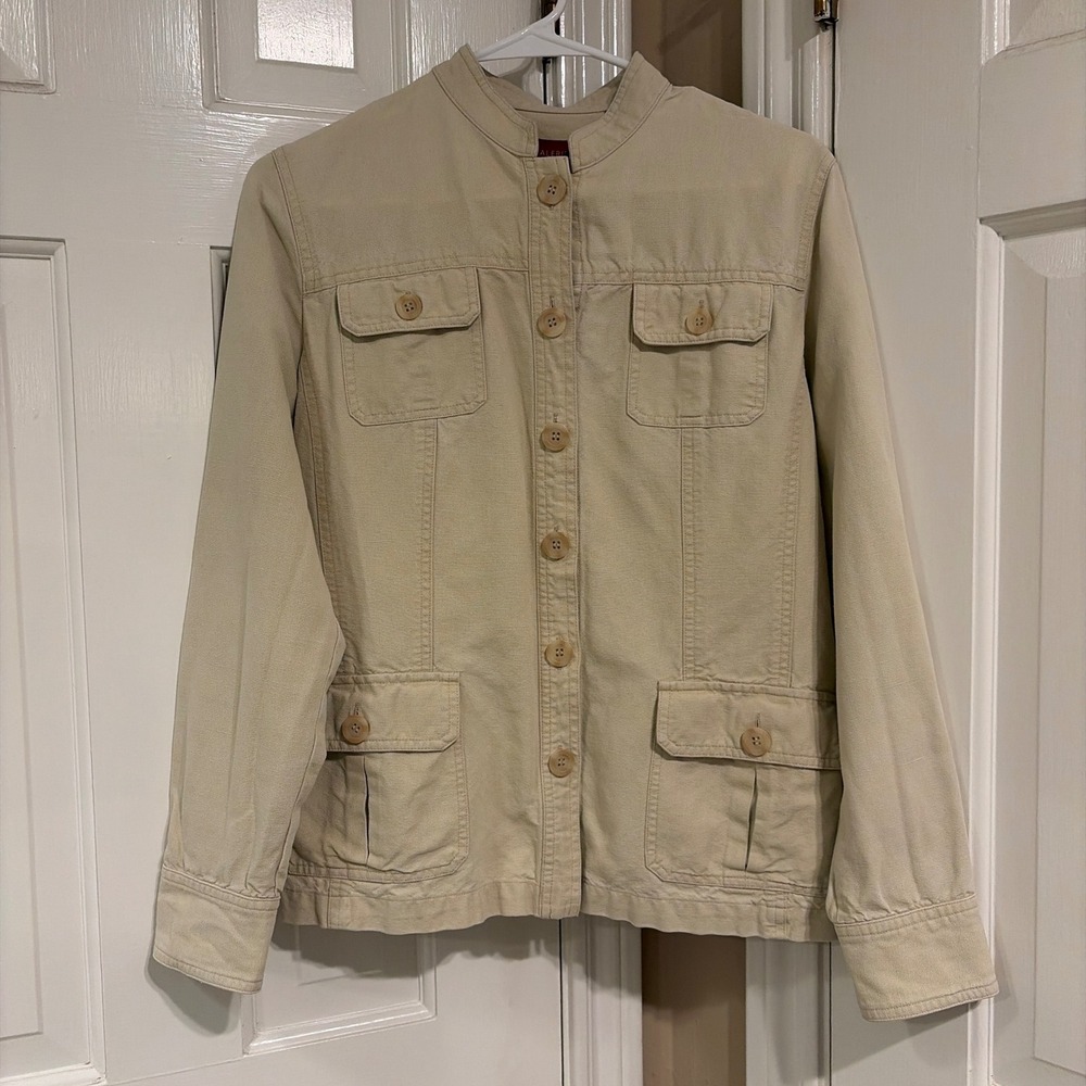 Valerie Stevens Womens Utility Safari Jacket Beige M Linen Cotton Button Front
